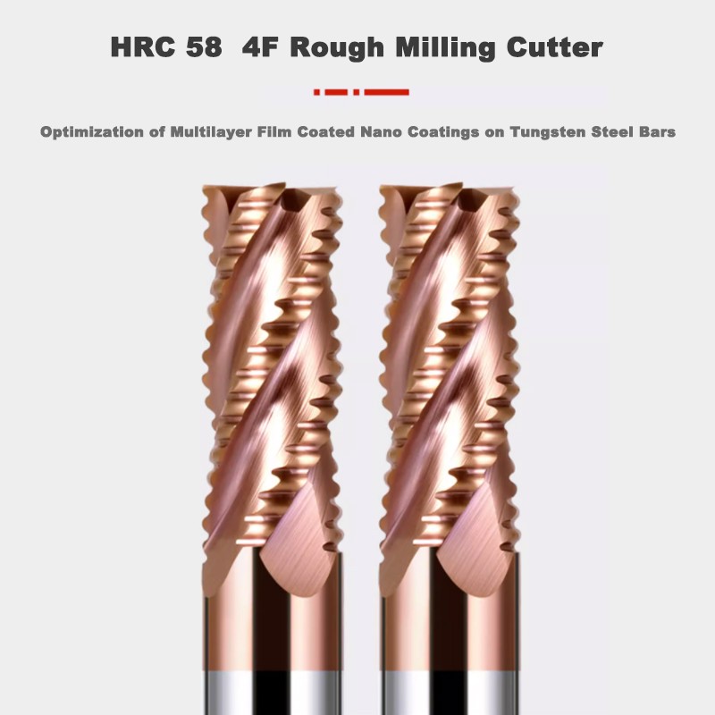 Yifino HRC58 4-Flute Roughing End Mill Tungsten Steel Carbide Nano Coating Milling Cutter för CNC Machining Endmills Tools