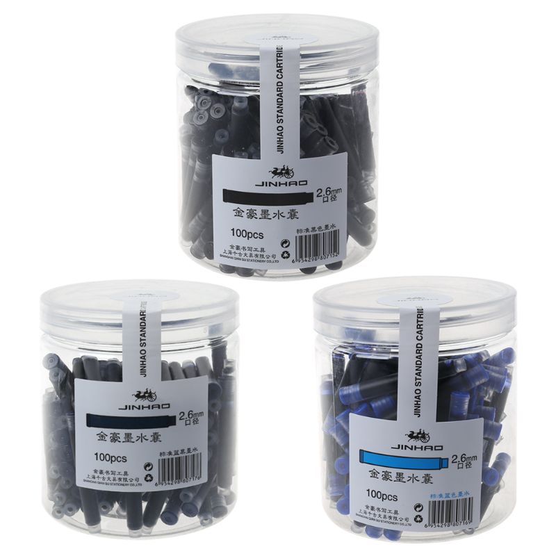 100 шт. Jinhao Universal Black Blue Fountain Pen Ink Cartridges 2,6 мм пополнения