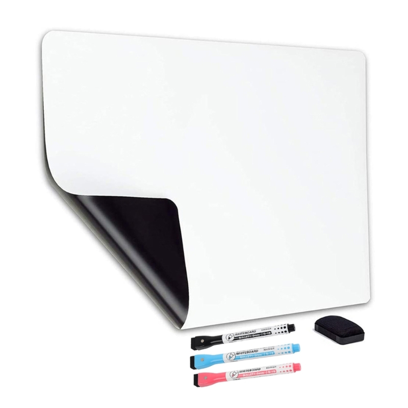 Magnetic Whiteboard with Drying Erase 3 Marker Pens A4, A3 Fridge Message Board Sheet for Refrigerator Office Memo-Board