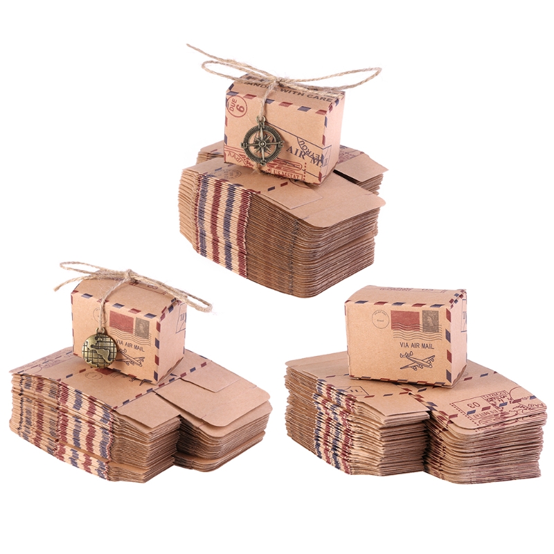 Wedding Vintage Candy Box Stamp Design Chocolate Packaging Kraft Paper Gift Packaging Christmas Favors Party 87HA