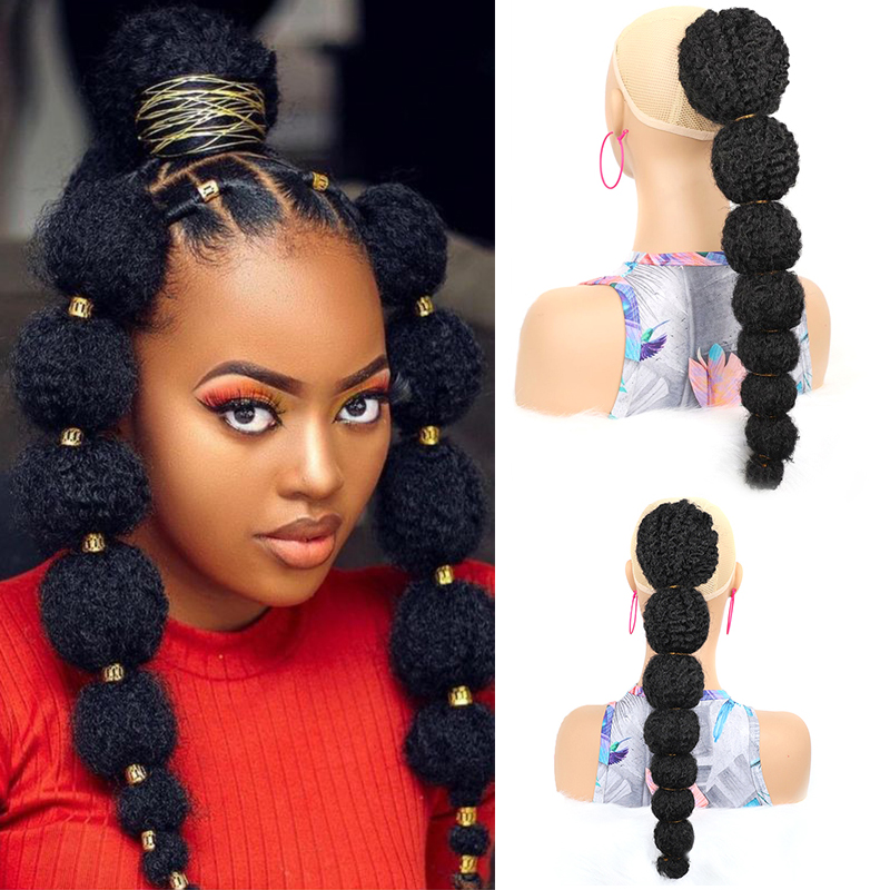 18" Synthetic Bubble Bonytail Afro Kinky Curly Drawstring Ponytail Crochet Marley Braids Twist Hairpiece Clip in Hair Extensions