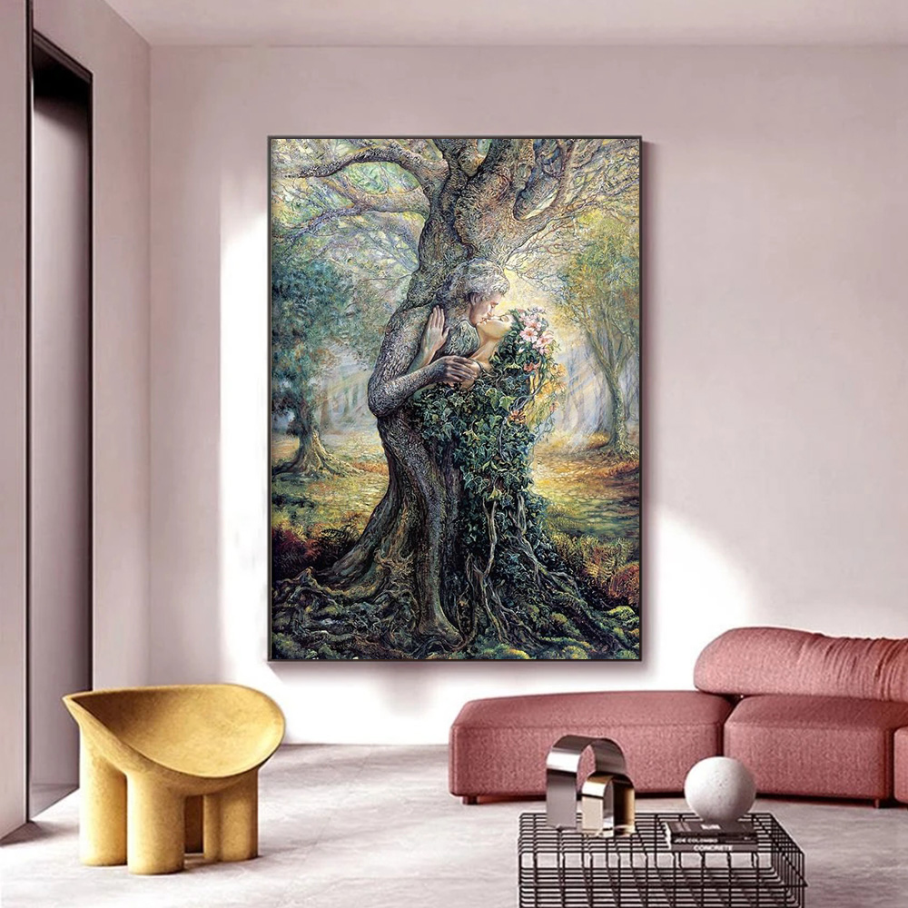 Dryad ve Tree Spirit Poster Oturma Odası İçin Baskılar Gerçeküstü Soyut Soygun Ağaç Çift Tuval Boyama Duvar Sanatı Ev Dekor
