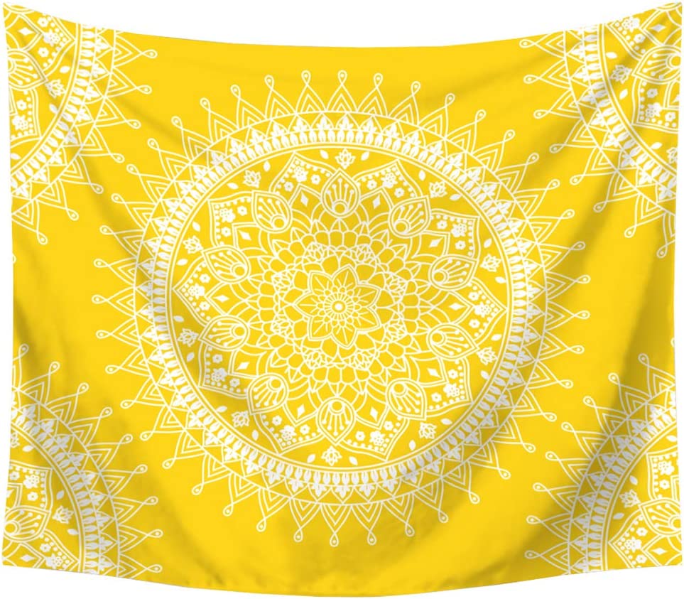 Bohemian Tapeestrise Yellow Mandala Flower Psychedelic Rug Wall Hanging Indian Popular Hippie Tapestry 59 x 51 in
