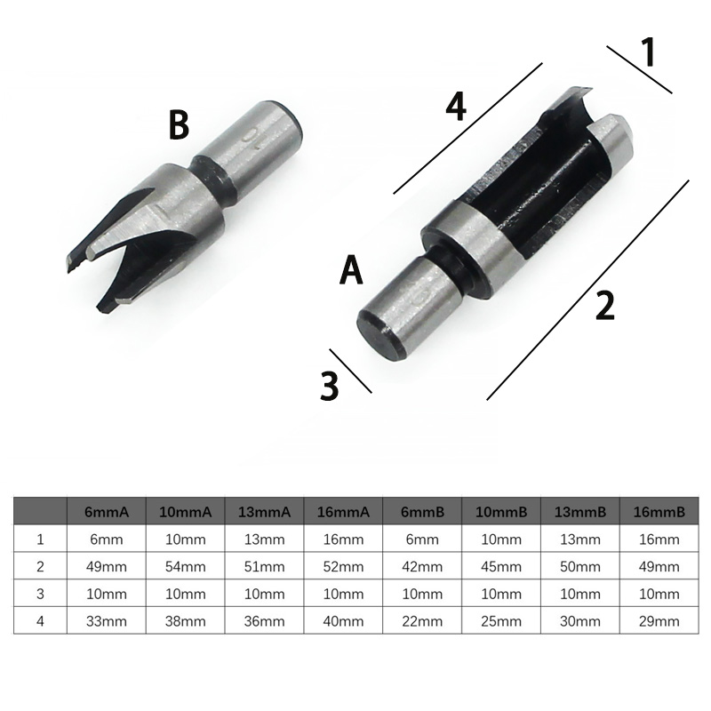 Wood Plug Cutter Cutting Tool Drill Bit Set Straight And Tapered Taper 5/8" 1/2" 3/8" 1/4" Woodworking Cork Drill Bit Knife