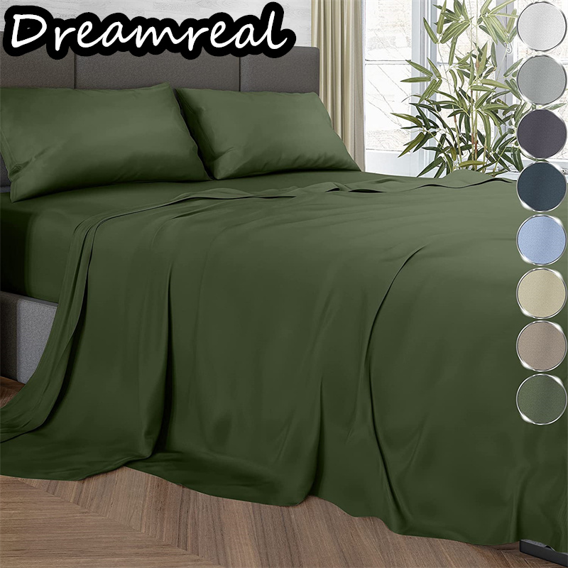 Dreamrealreal Organic Bamboo Bedding Settle Sheets Sheets Coloque folhas de folha plana travesseiro de luxo Double Queen King Size Size