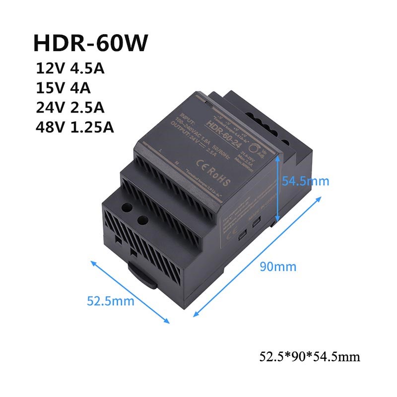 Zjivnv Ultra Thin Din Rail Switching Power Supply 12V 24V HDR-15W 30W 60W 100W 150W Slim LED-förare Transformator AC till DC