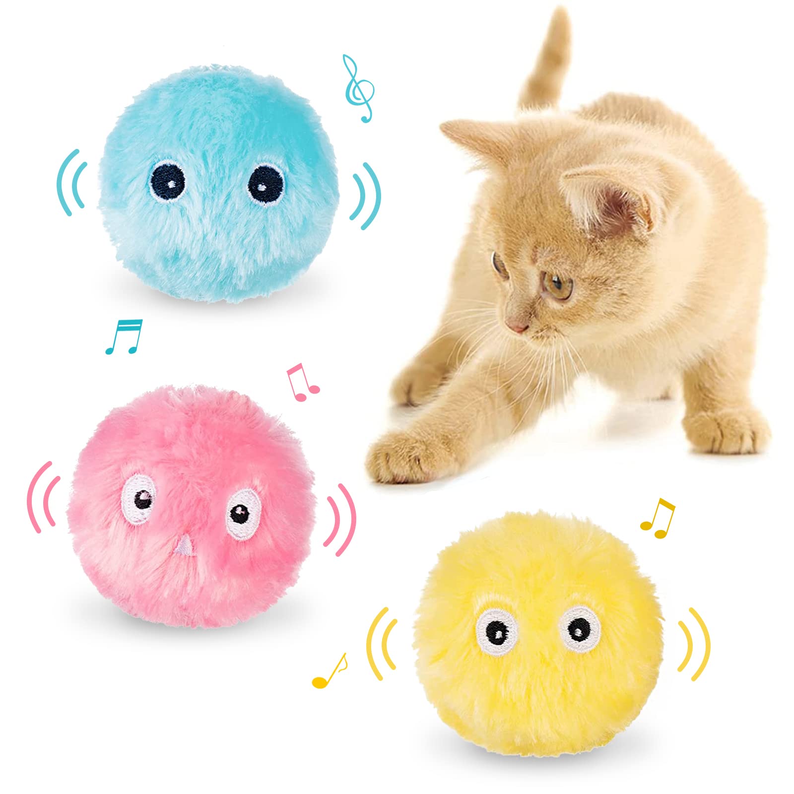 Smart Cat Toys Interactive Ball Plush Electric Catnip Training Toy Kitten Touch Sounding Pet Product Squeak Toy Ball Cat Supplie