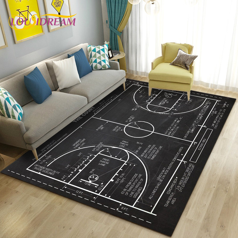 Tapis de basket-ball 3D grand, tapis de tapis pour le salon de la chambre de chambre canapé décoration de cuisine, gamin gamin de sol sans glissement.