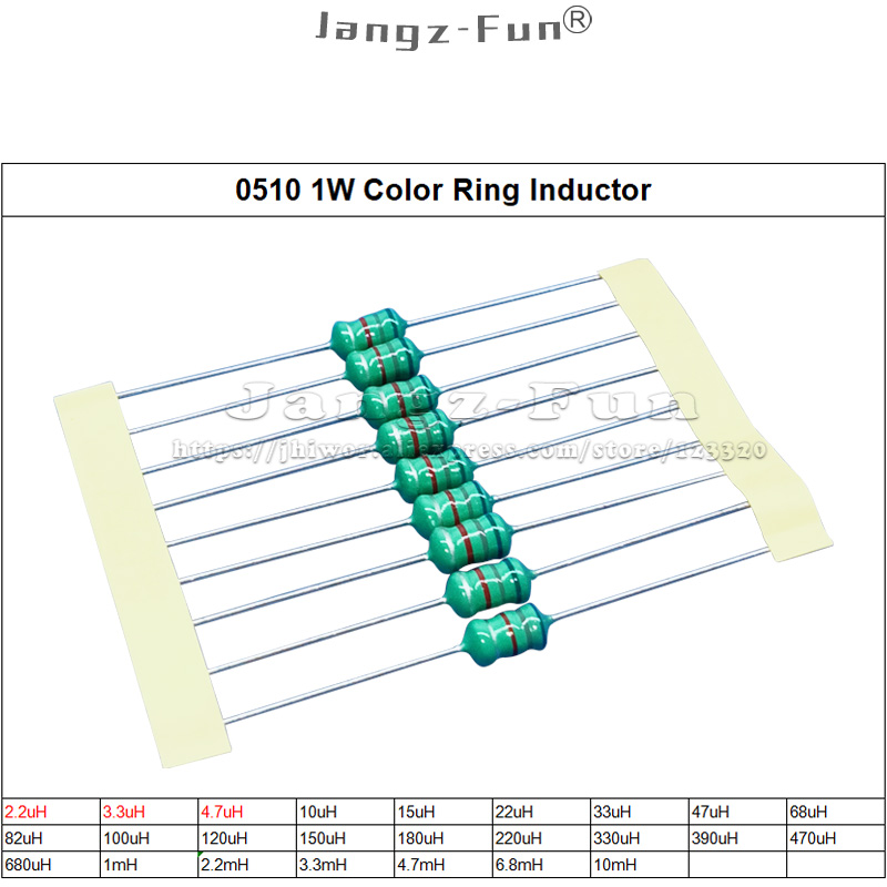 0510 1W Induttori di anello colorato Induttanza di immersione 0,22UH ~ 1 mH 0,22 1 2,2 3,3 4,7 10 15 22 33 47 68 82 100 150 220 330 470 UH MH