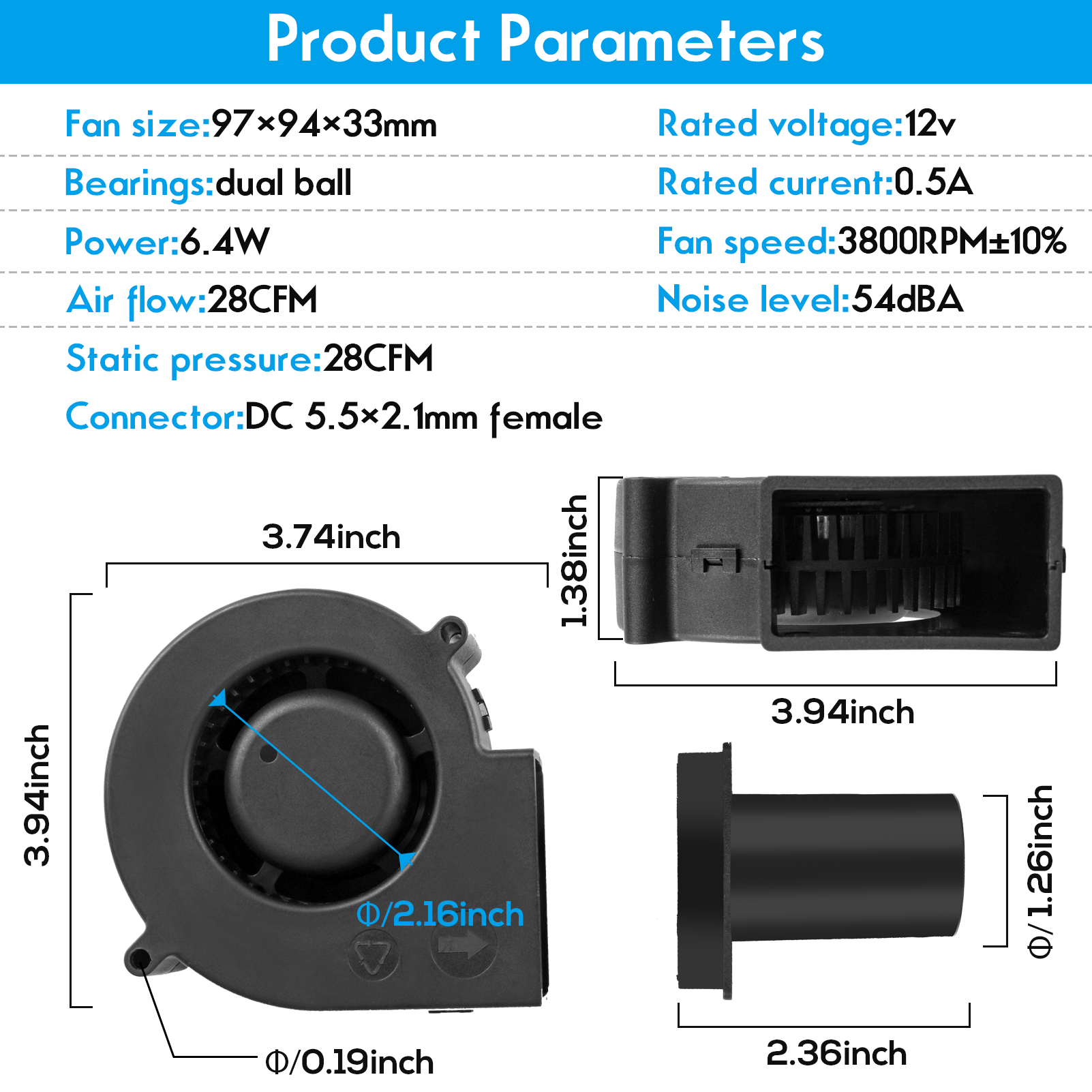 New DIY BBQ Fan Electric Charcoal Starter Air Turbo Blower Fan Dual Ball for Dc 12V 3800RPM AC110-240V Speed Adjustable