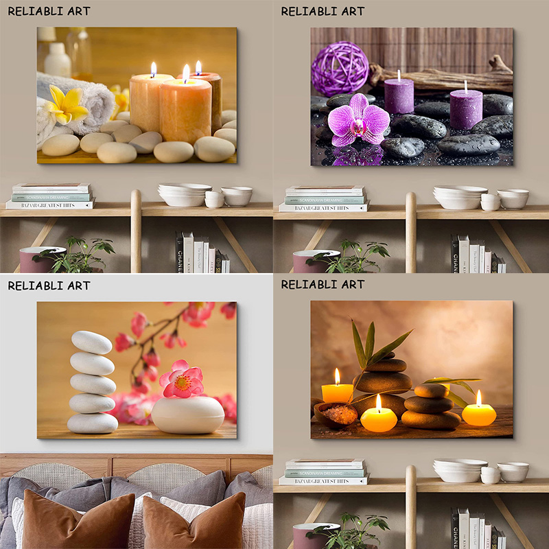 Zen Stone Flower Yoga Candle Canvas Måla modern affisch och skriv ut väggkonstbilder för vardagsrum heminredning ingen ram