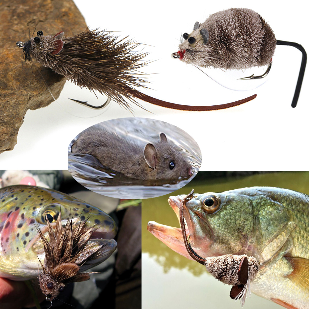 Vtwins Realiste Hair Hair Mouse Fly Bass Bass Bass Fly Topwater Mouse Rat Fly Modèle pour arc-en-ciel Trout Fly Pike Fishing Lures Appâts
