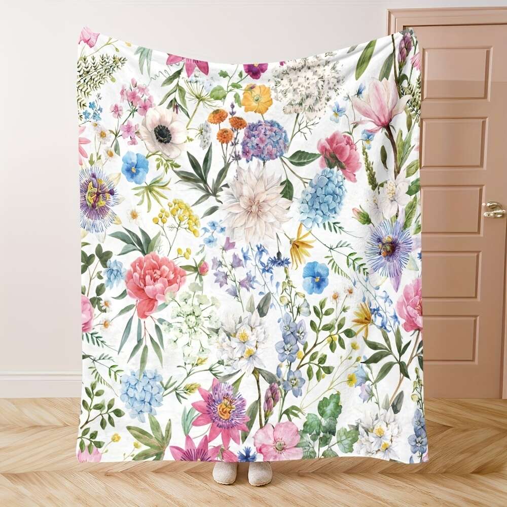 Floral Soft Flannel Blanket - Tiro accogliente multiuso, multiuso casa e da viaggio, regalo in stile contemporaneo