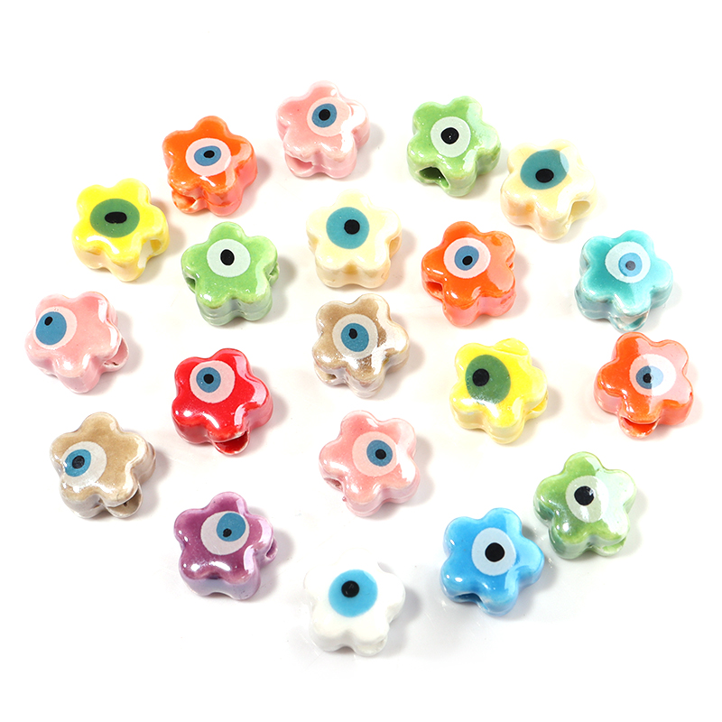 10/Flower Ceramic Turkish Beads Flower Round Spacer Beads Porcelain Eye Beads For Jewelry Diy Making Bracelet Accessories