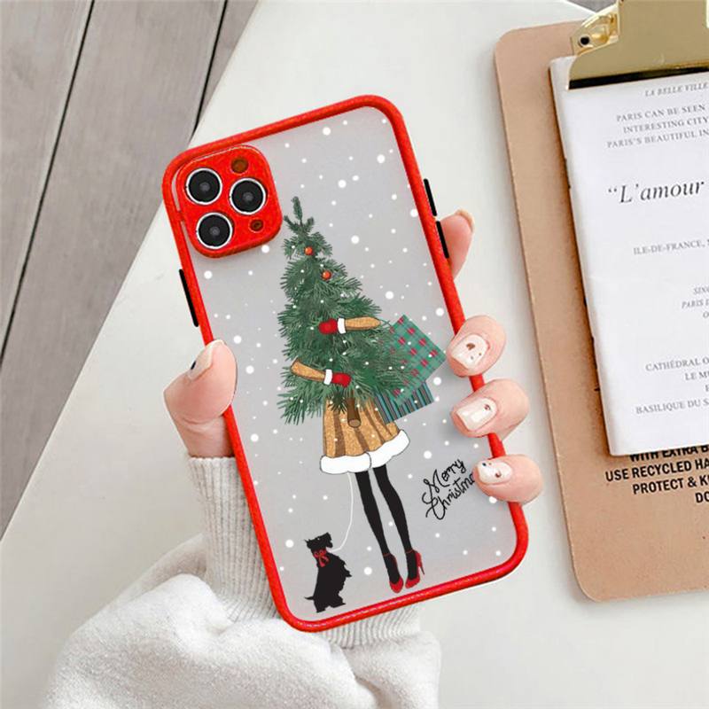 Merry christmas tree snowflake new year gifts Phone Case matte transparent For iphone 11 12 13 6 s 7 8 plus mini x xs xr pro max