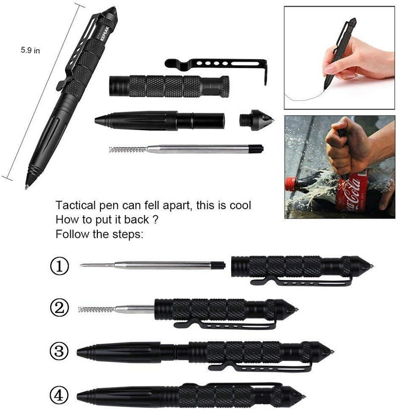 Tactical Pen Tactical Pen de haute qualité Aluminium anti-intercarnet Portable Sel-Defense Stal Steel Breaker Disher Survival Tool