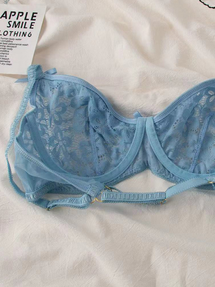 Sexy Ultra Thin Lingerie Briefs Blue Lace seios grandes mostram lingerie de sutiã pequena com feminina de calcinha