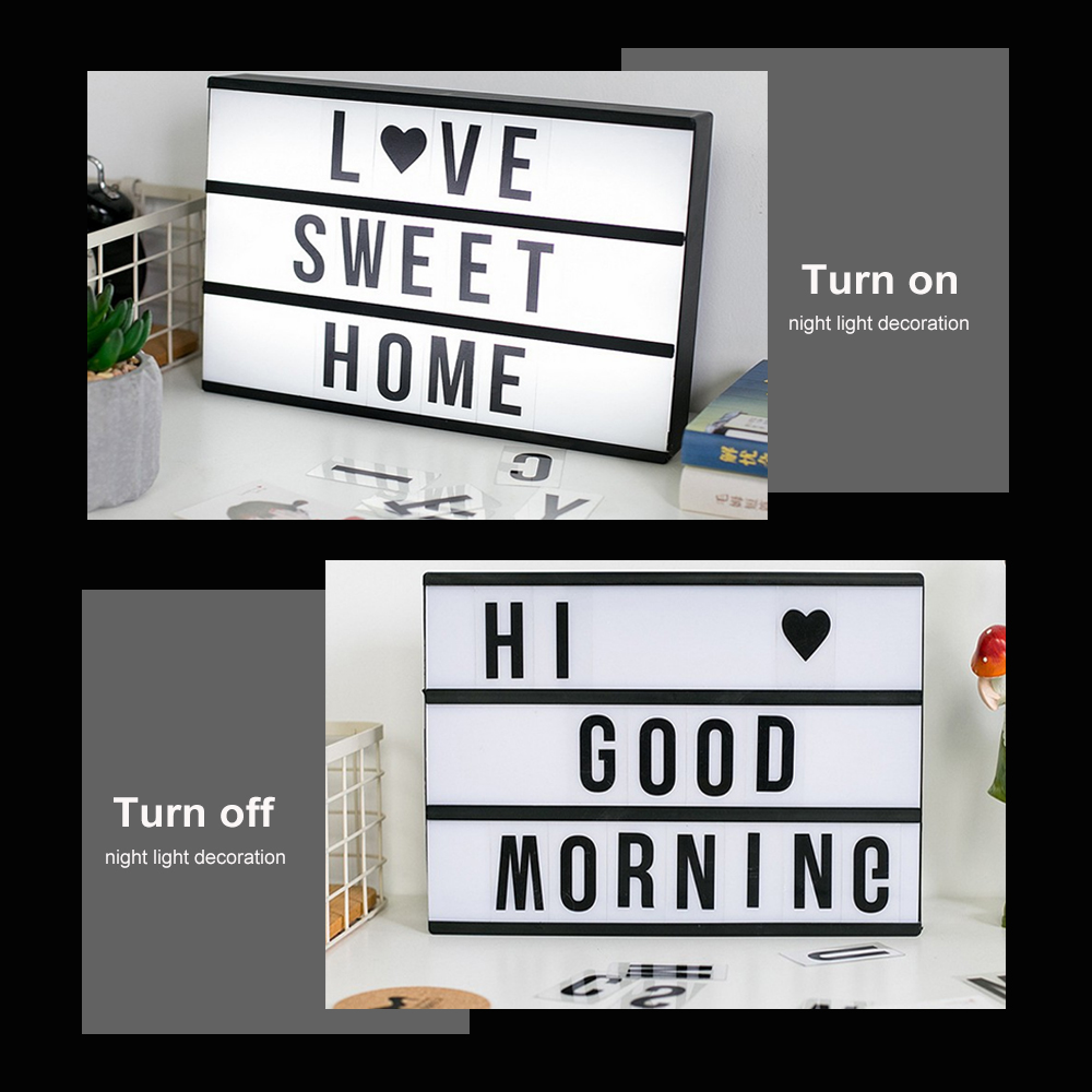 LED Night Light Box Größe A4 A5 A6 DIY Night Light mit Black Letters Card USB/Batterie für Festival Geburtstagdekoration