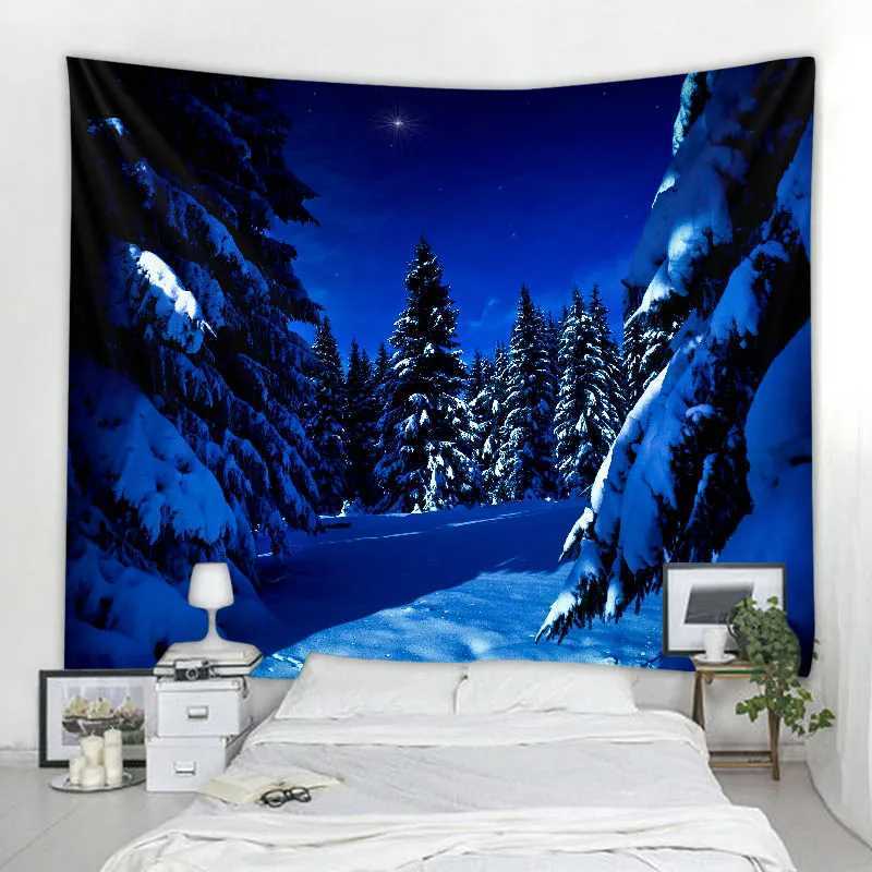 Tapestry Tapestries Christmas View Forest Snow Wall Hanging Bohemian Festival Room Art Decoration Home Wall Blanket Background Fabric R0411