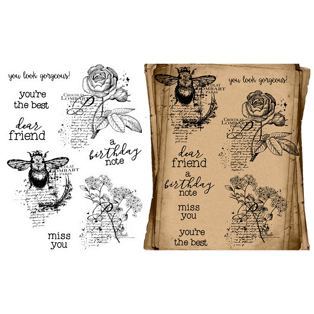 MangoCraft Vintage Bees And Flowers Clear Stamps Stencil For Decor Autumn DIY Scrapbooking Embossing Silicone Stamps Paper Cards