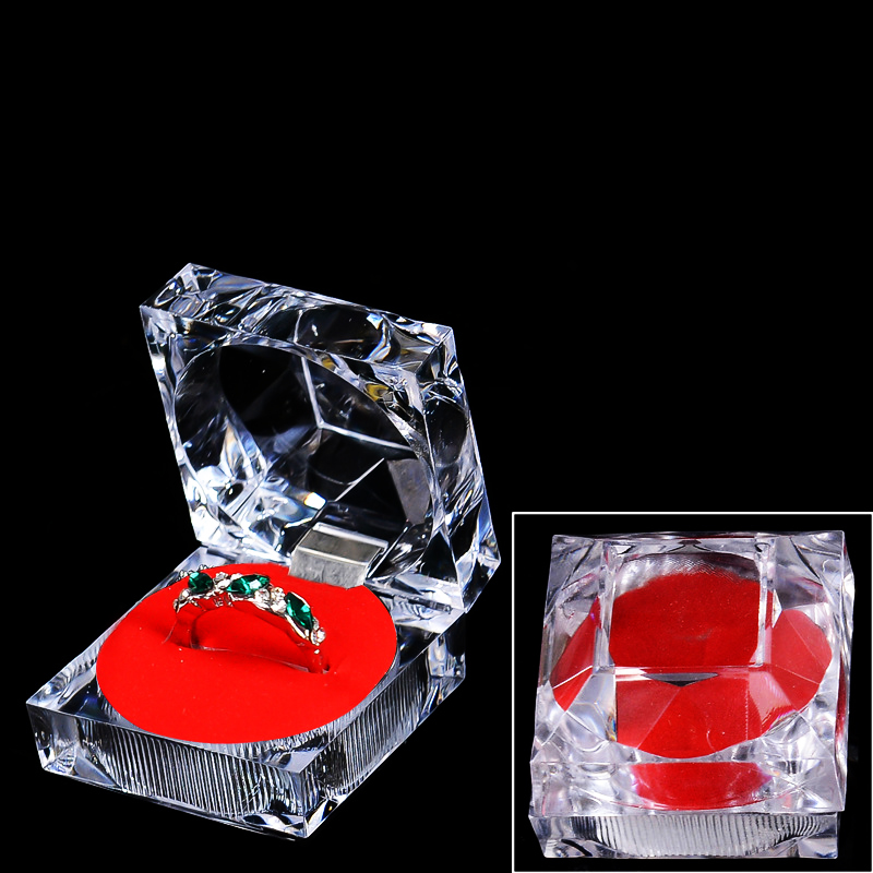 2023 Ny transparent smycken Package Box Akryl Ring örhänge Bröllop Storage Clear Crystal Diamond Packaging Present Box Het Sale