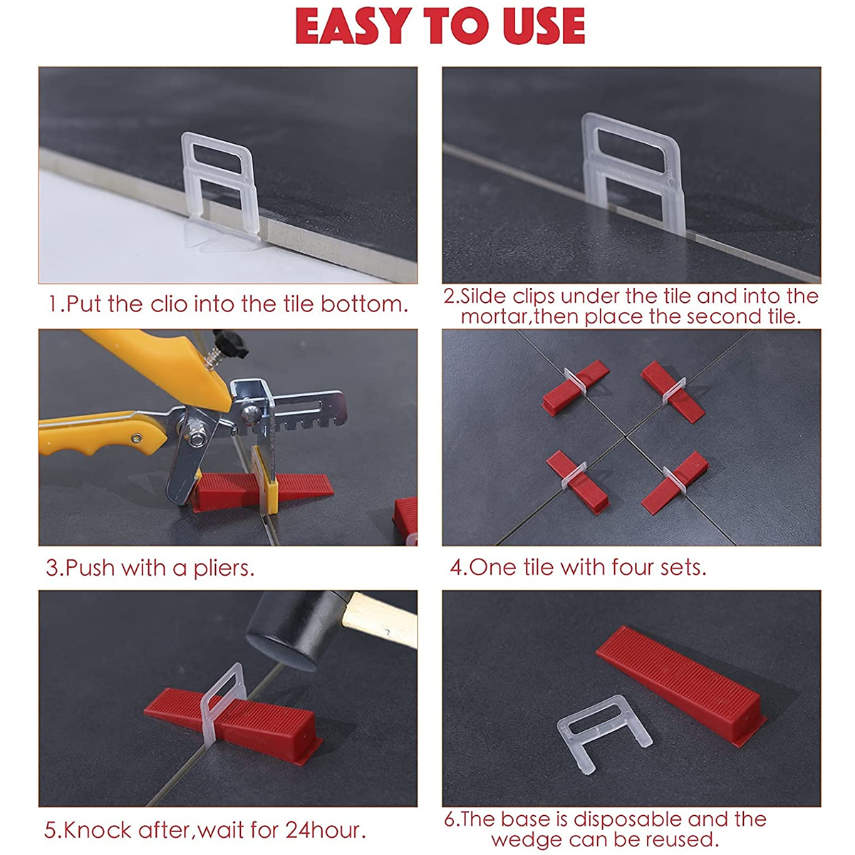 Système de nivellement des carreaux 1/1,5 / 2/2,5 / 3 mm Tiles de nivellement Kit d'outils avec Spacers Tile Spacers Clip + Cales + 1 pinces