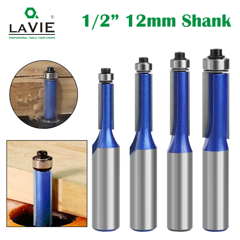 LAVIE 12.7mm shank 12mm shank high-quality Milling Cutter Flush Trim With Bearing Router Bit set for Woodworking H013016