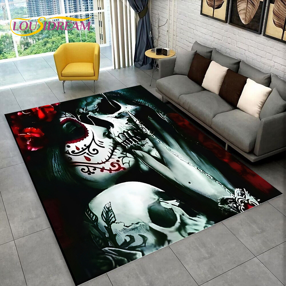 Horreur gothique 3D Gothing Skull Dead Girl Area Tapis, tapis pour le salon à la maison Décor de paillasson canapé de chambre à coucher, tapis de sol sans glissement