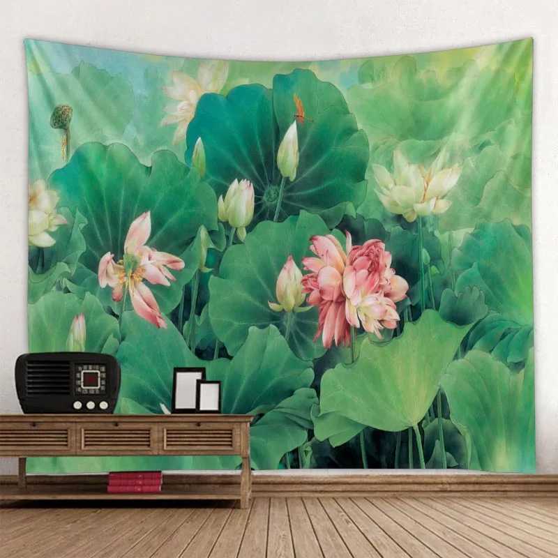 Lotus Leaf Lotus Tapestry Wall Tapelestries Hanging Bohemian Hippie Small Fresh Home Art Decoration Tapestry Yoga Mat Big Beach Handduk R0411