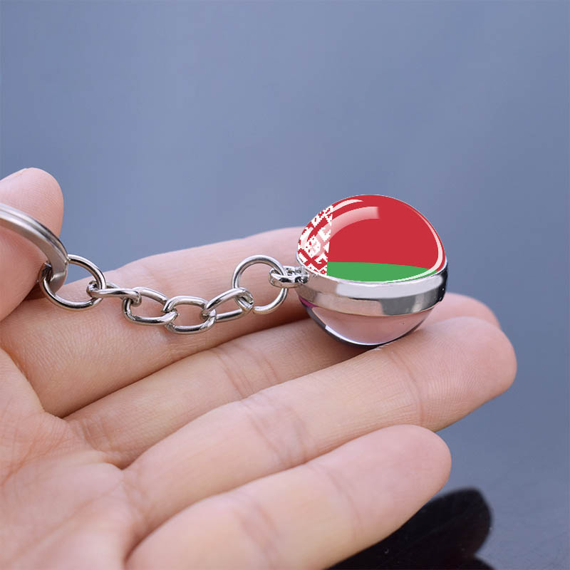 Europa Flagkeychains Albanien Liechtenstein Portugal Ukraina Ryssland Double Side Glass Ball Key Chains National Flag Keyring