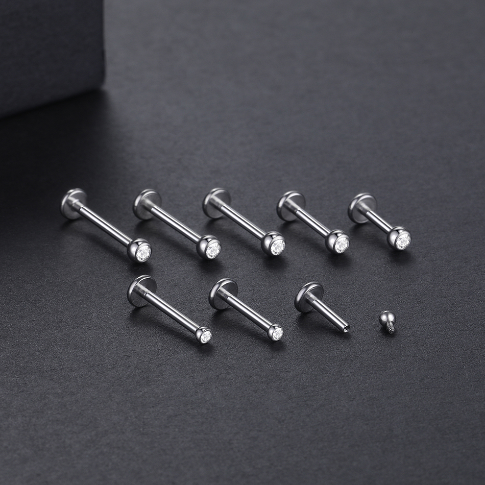 Titanium CZ Lip Ring Stud Helix Piercing Oreja Internally Thread Gem Ear Cartilage Tragus Piercings Daith Earrings Stud 16G