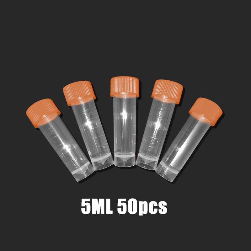Tubo de congelación de plástico de 5 ml con tapa de tornillo de tornillo de tornillo de naranja de tornillo de laboratorio suministros educativos de laboratorio 50 piezas/bolsa
