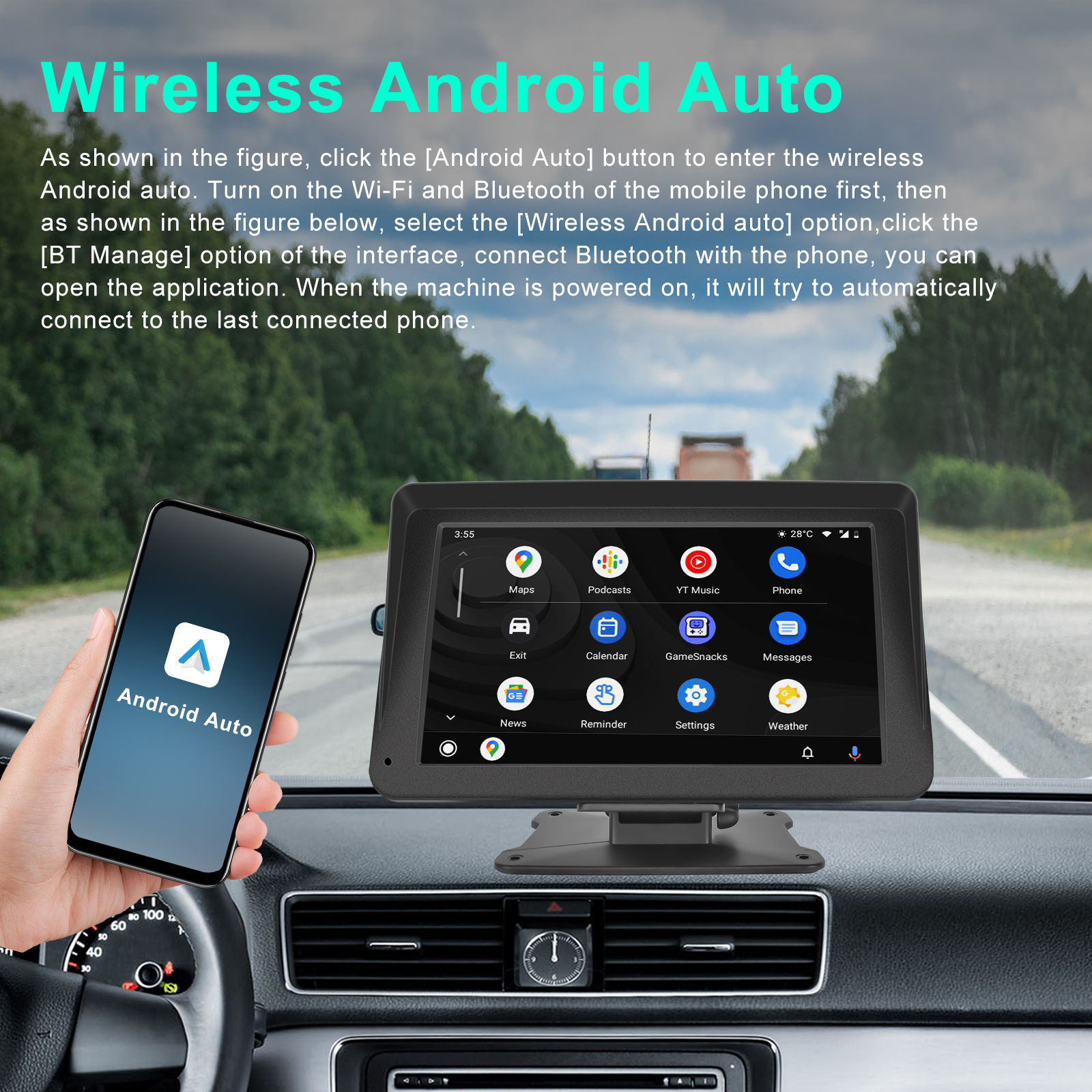 PodoFo 7 '' lusterka samochodowa Carplay nagrywanie Carplay Android Auto -Control Sterowanie dotykowe Monitor samochodowy radiowy DVR