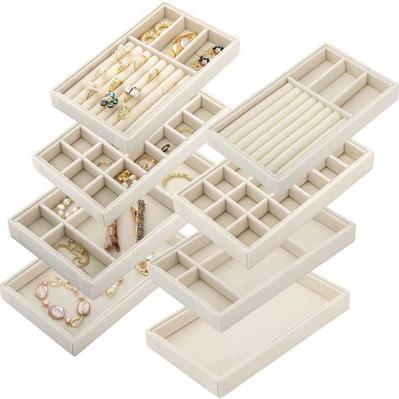 Jewelry Boxes Velvet jewelry tray display box portable stand earrings necklace packaging box gray beige stackable jewelry organizer box