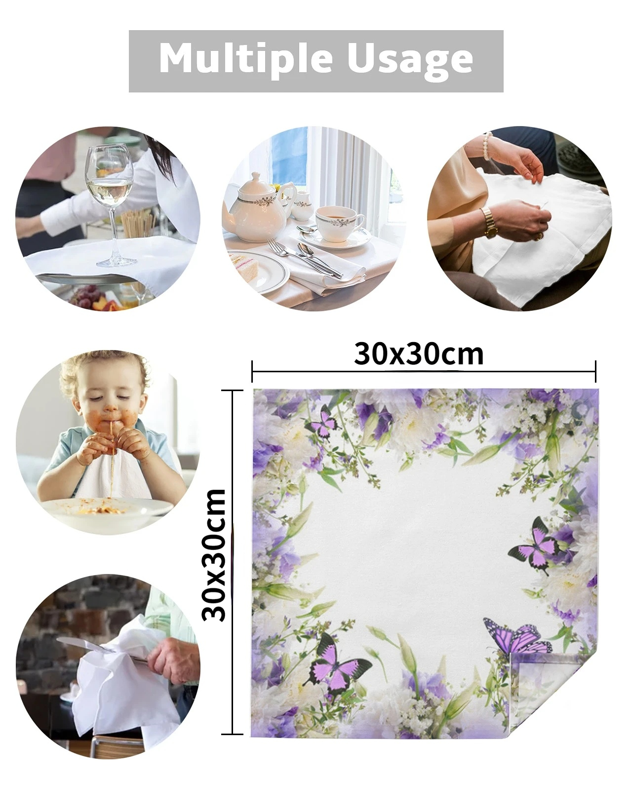 Purple Floral Lily Butterfly Table tovaglioli tovaglioli arredamento matrimoni la festa di compleanno asciugamano di tovaglioli che servono tovaglioli riutilizzabili