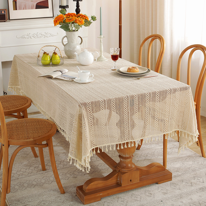 Rustieke stijl handgemaakt haakdiner tafelkleed geweven beige handdoek bruids feest huis keuken eettafel cover decoratief