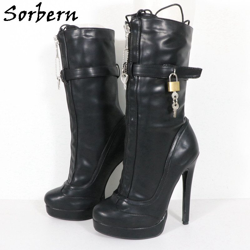 Sorbern Unisexe High Ankle Boots STACHES FEMMES avec serrures Plate-forme visible Talons hauts de 25 cm Hauteur d'arbre Lockable Boot à fermeture éclair avant verrouillable