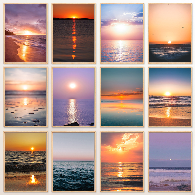 Seaside Sunrise Sunset Affiches de paysage marin et imprimés plage de l'océan Pictures d'art mural toile peintures salon décor à la maison cuadros