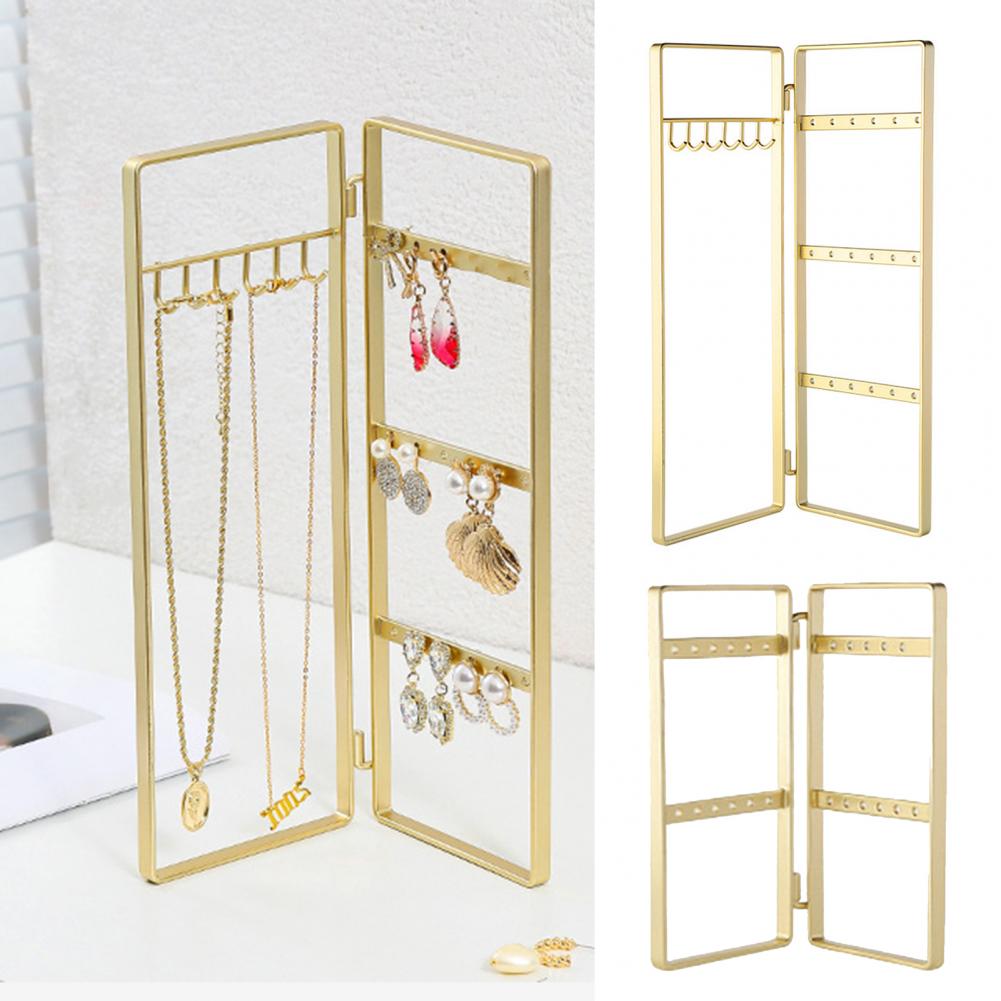 Jewelry Display Stand Free Standing Multi-hooks Golden Metal Folding Stable Hook Earrings Necklace Bracelet Organizer Rack