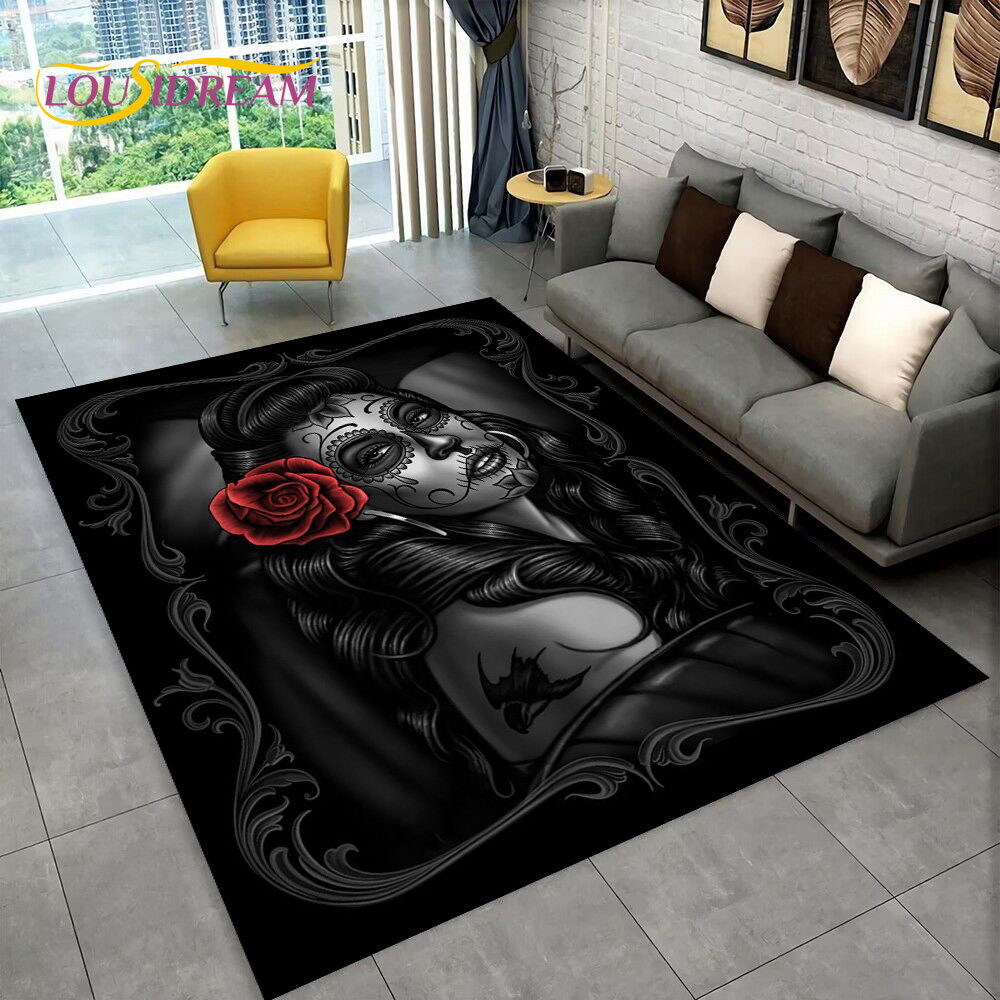 Horreur gothique 3D Gothing Skull Dead Girl Area Tapis, tapis pour le salon à la maison Décor de paillasson canapé de chambre à coucher, tapis de sol sans glissement