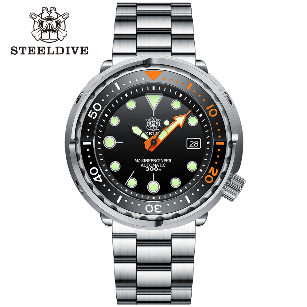 Zwarte rubberen band 47,5 mm stalen kast Super Luminous Black Dial 300m waterdichte keramische ringtonijn tonijn kan duiken op NH35 -beweging