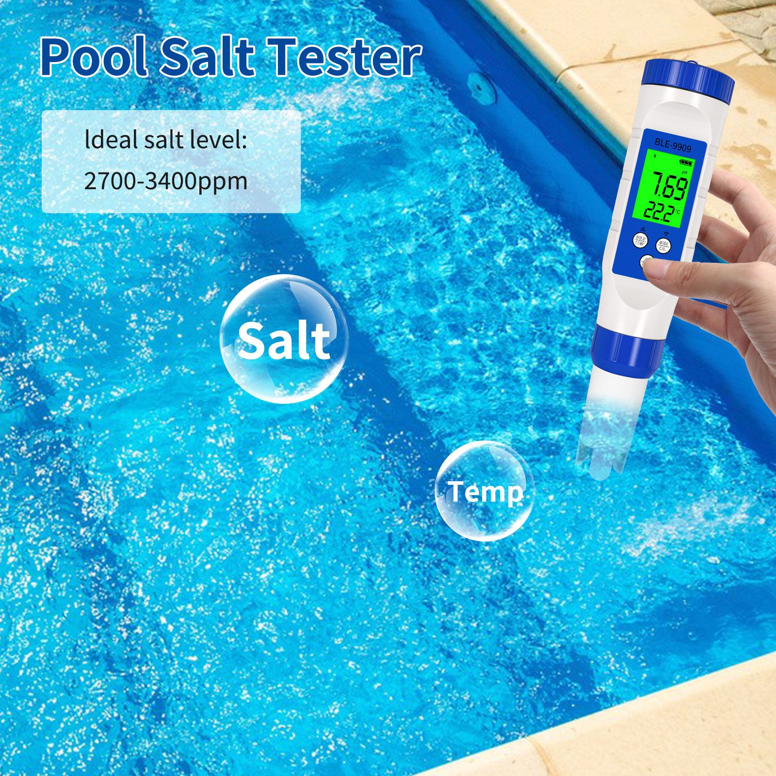 Smart 5 in 1 Salinità EC TDS Temmetro pH METURE Bluetooth Qualità dell'acqua PH Controllo app app acquario piscina piscina