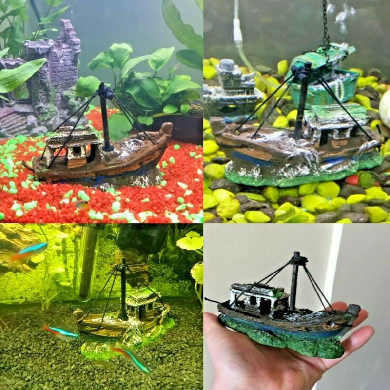 Aquarium Resin Ornament Pirate Ship Wreck Ship Decor Boat Decorations Fish Tank Accessories Aquarium Ornament