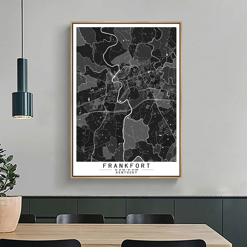 Frankfort Kentucky America Uas Color World City Map Abstract Toile peintures Wall Art Print Picture Image Home Decor