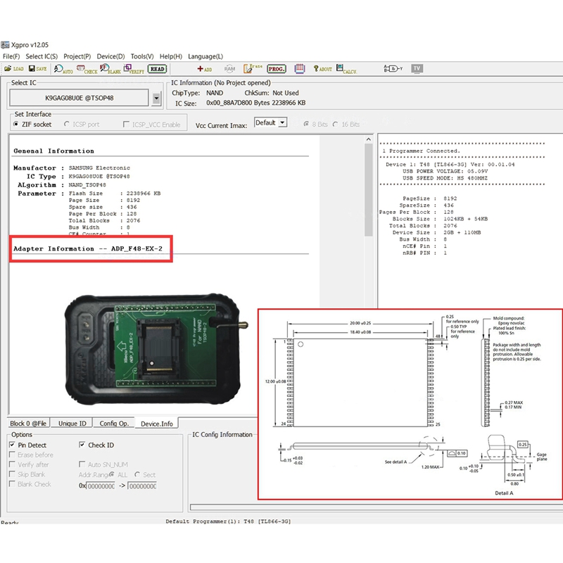 Adattatore del programmatore Adattatore programmatore PCB ADP F48 EX-2 TSOP48 T48 la combustione NAND