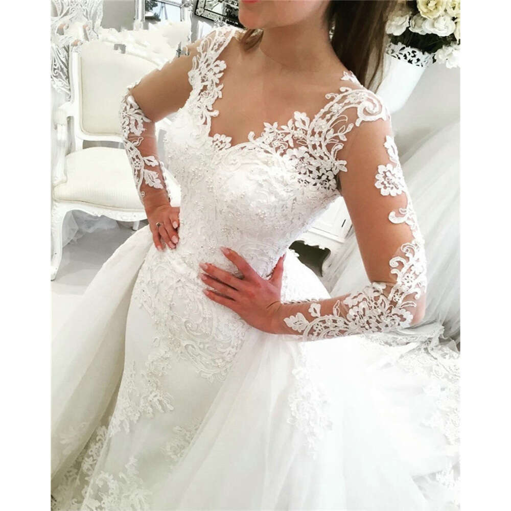 Stevditg stampa floreale wedding white white sweetheart maniche lunghe Appliques abiti da sirena chic court train bride abito da sposa