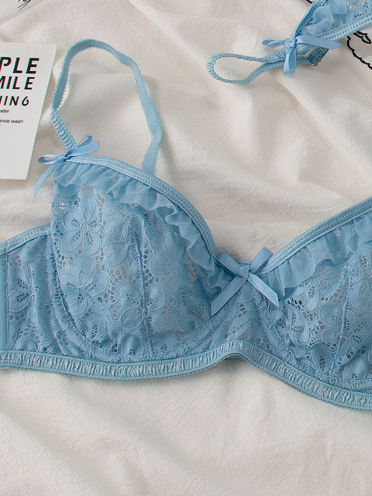 Slievi di lingerie ultra sottili sexy Blu in pizzo blu grande seno mostra il set di reggiseno piccolo reggiseno con donne il reggiseno di reggiseno