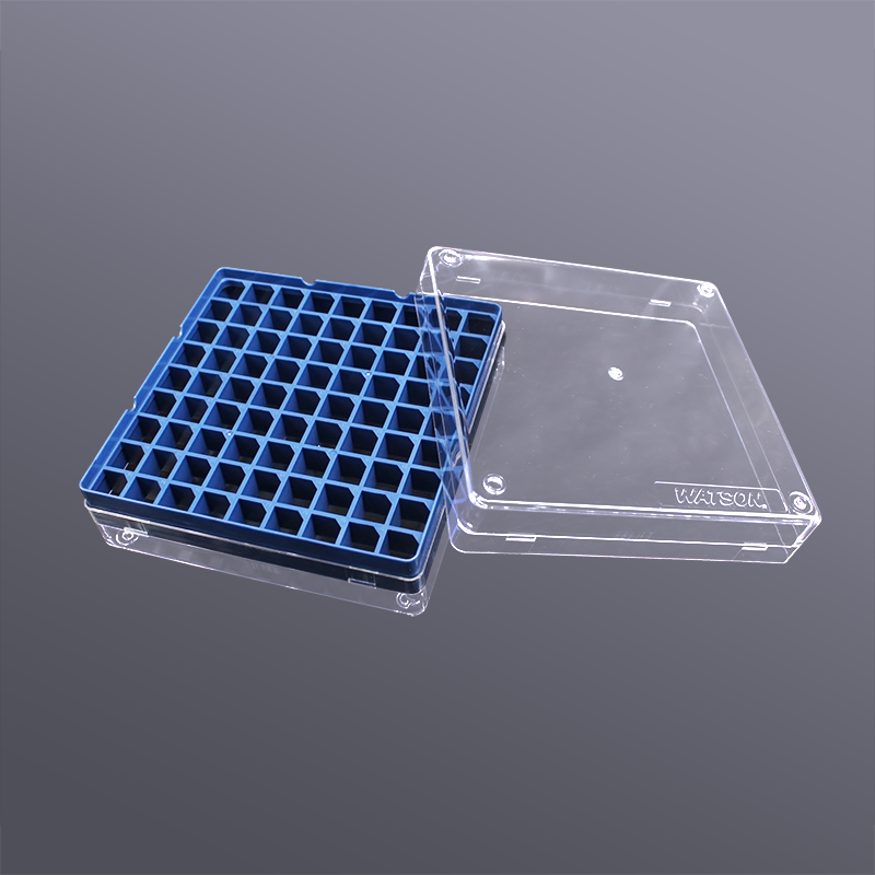 Caja de Congelador de Laboratorio, Estante de Tubo, Color Azul, 81-well, Polipropileno, PCR, Puede Acoomodar Crioviales de 2ml O Menos