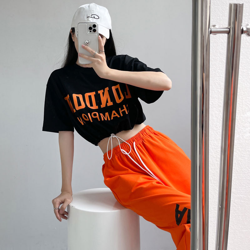 Abbigliamento hip hop adulti top neri pantaloni arancioni casual danza da strada da strada da ballo jazz costumi da danza hip hop