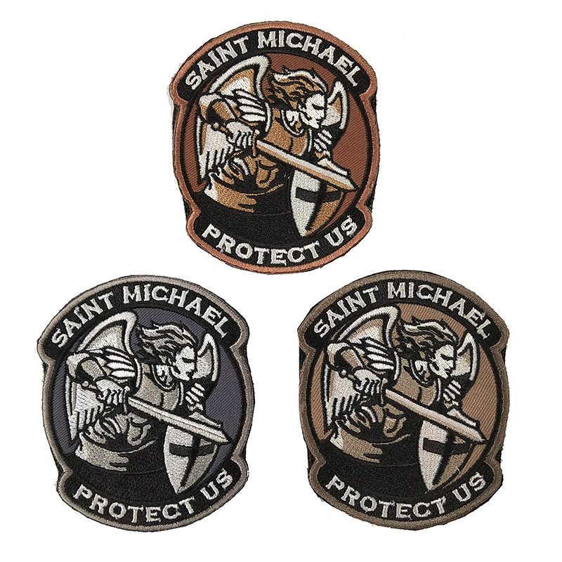 US Saint Michael Protect Embroidery Magic Patches Cloth Label Armband Militära ryggsäck Klistermärken Hook and Loop Badges Applices